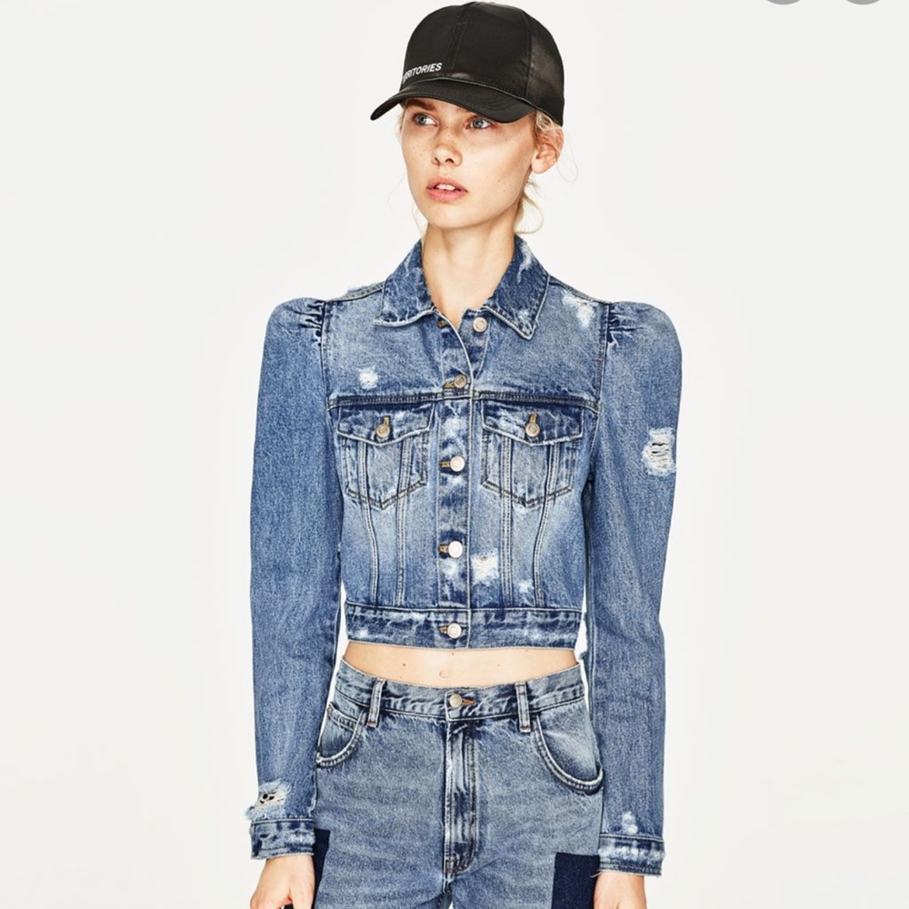 Womens Zara Denim Puff Sleeve Jacket